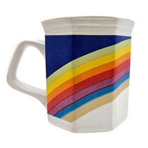 Vintage Rainbow Stripes Octagon Ceramic Mug Retro Pride